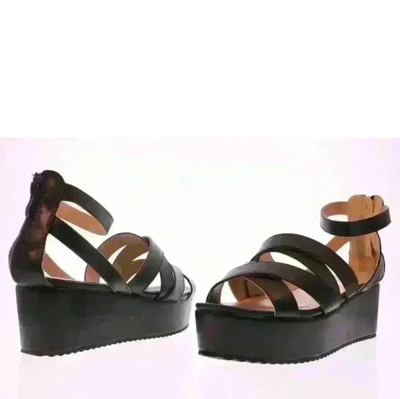 NIB KOI Footwear Women's Black Elizabeth Cross Strap Flat Form Wedge - Picture 5 of 7